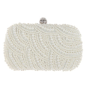 Fashion Luxury Crystal Pearl White Evening Clutch Bags Women Elegant Minaudiere Handbag Wedding Party Lady Purse Bag Hot Selling