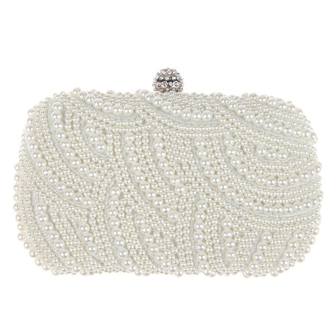 Fashion Luxury Crystal Pearl White Evening Clutch Bags Women Elegant Minaudiere Handbag Wedding Party Lady Purse Bag Hot Selling