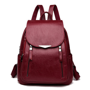 Casual Backpack Female Brand Leather Women's backpack Large Capacity School Bag for Girls Double Zipper Leisure Shoulder Bags