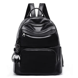 New Vintage Soft Leather Women Backpack Cute Bear Pendant School Bag For Teenage Girls Light & Large Capacity Ladies Travel Bags