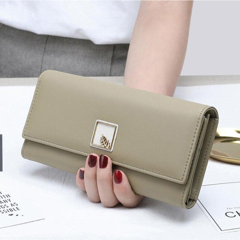 Brand New Women Wallets PU Leather Purse Long Phone Wallet Leaves Pouch Handbag For Women Coin Purse Card Holders Clutch