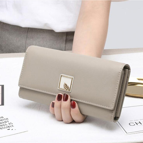 Brand New Women Wallets PU Leather Purse Long Phone Wallet Leaves Pouch Handbag For Women Coin Purse Card Holders Clutch