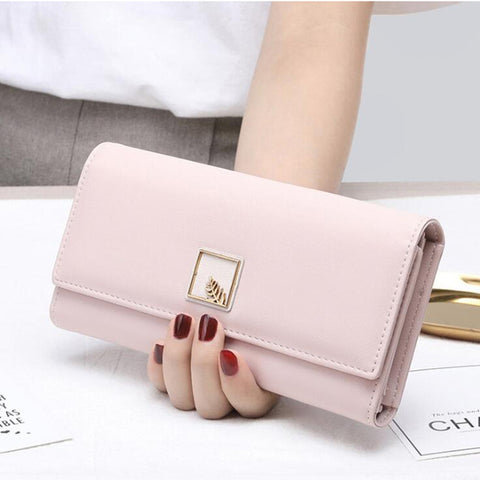 Brand New Women Wallets PU Leather Purse Long Phone Wallet Leaves Pouch Handbag For Women Coin Purse Card Holders Clutch