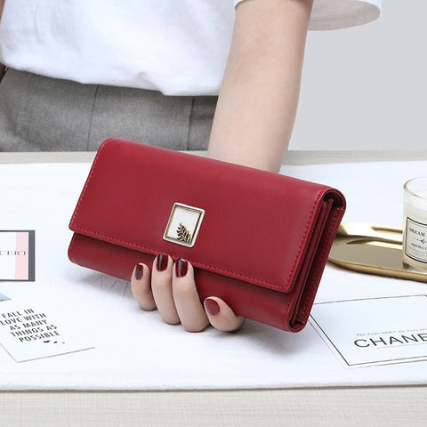 Brand New Women Wallets PU Leather Purse Long Phone Wallet Leaves Pouch Handbag For Women Coin Purse Card Holders Clutch
