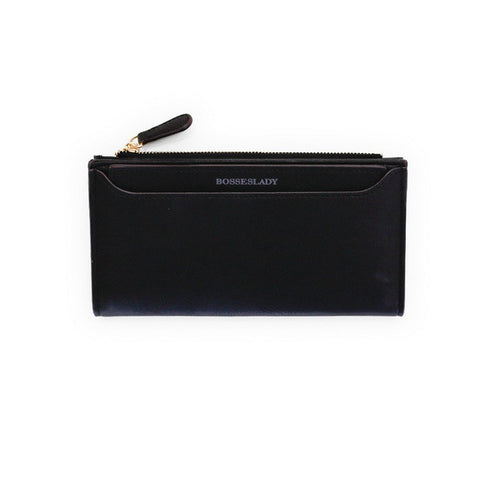 Women's Wallet High Capacity Card Holder Leather PU Bifold Ladies Solid Slim Wallets Women Zipper Long Style Clutch Purse Female