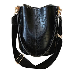 Vintage Casual Bucket Bags for Women Shoulder Bag Alligator pattern Quality Pu Leather Messenger Bag Big Tote Popular Style 2019