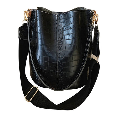 Vintage Casual Bucket Bags for Women Shoulder Bag Alligator pattern Quality Pu Leather Messenger Bag Big Tote Popular Style 2019
