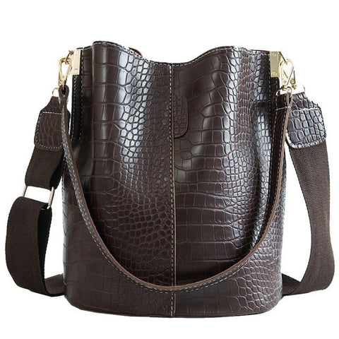 Vintage Casual Bucket Bags for Women Shoulder Bag Alligator pattern Quality Pu Leather Messenger Bag Big Tote Popular Style 2019