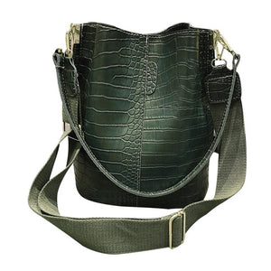 Vintage Casual Bucket Bags for Women Shoulder Bag Alligator pattern Quality Pu Leather Messenger Bag Big Tote Popular Style 2019