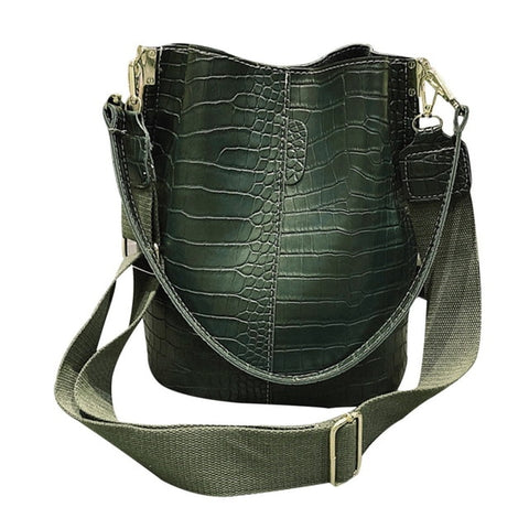 Vintage Casual Bucket Bags for Women Shoulder Bag Alligator pattern Quality Pu Leather Messenger Bag Big Tote Popular Style 2019