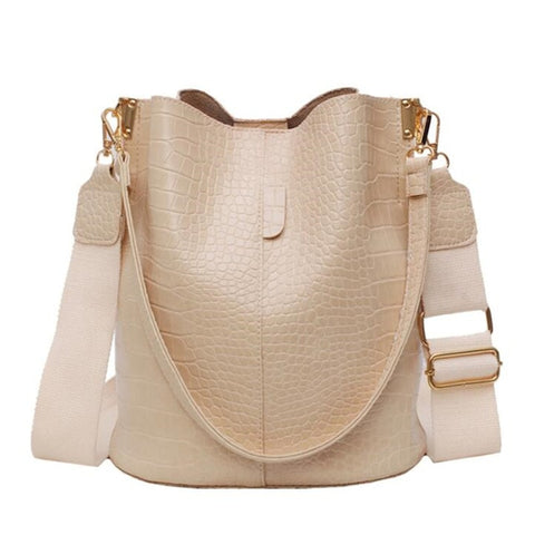 Vintage Casual Bucket Bags for Women Shoulder Bag Alligator pattern Quality Pu Leather Messenger Bag Big Tote Popular Style 2019