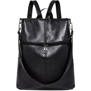 Stylish Travel Women Backpack Fashion PU Leather Zipper Lady Schoolbag Anti Theft Camping Casual Tote Soft