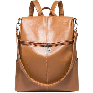 Stylish Travel Women Backpack Fashion PU Leather Zipper Lady Schoolbag Anti Theft Camping Casual Tote Soft