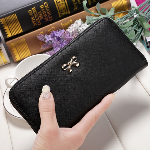 Women Long Clutch Wallets Fashion PU Leather Bowknot Coin Bag Phone Purses Famous Designer Lady Cards Holder Wallet