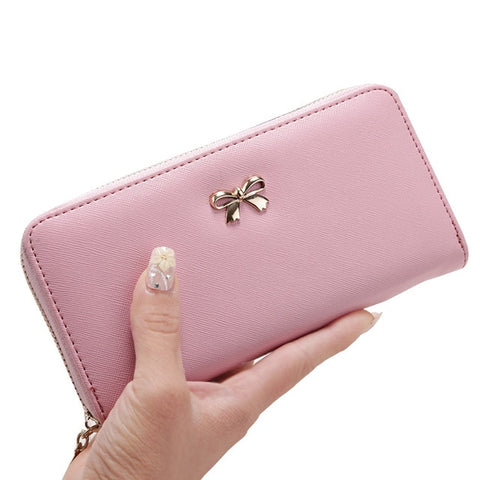 Women Long Clutch Wallets Fashion PU Leather Bowknot Coin Bag Phone Purses Famous Designer Lady Cards Holder Wallet