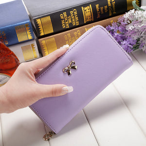 Women Long Clutch Wallets Fashion PU Leather Bowknot Coin Bag Phone Purses Famous Designer Lady Cards Holder Wallet