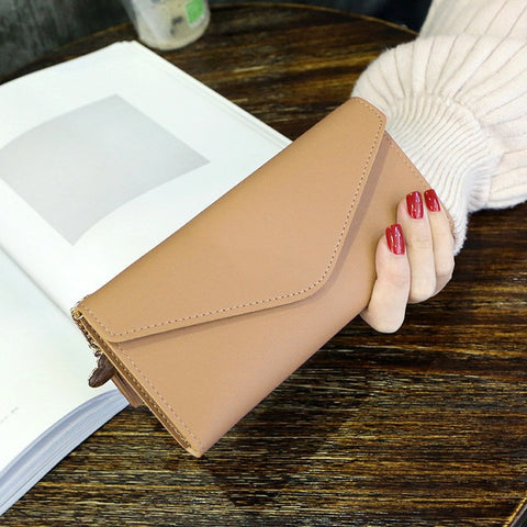 Fashion Womens Wallets Simple Zipper Purses Black White Gray Red Long Section Clutch Wallet Soft PU Leather Money Bag