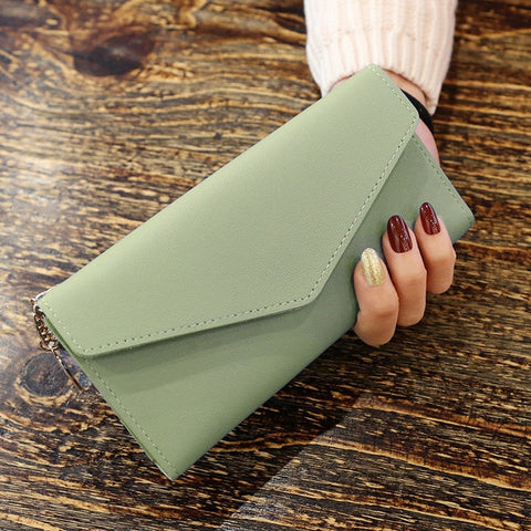 Fashion Womens Wallets Simple Zipper Purses Black White Gray Red Long Section Clutch Wallet Soft PU Leather Money Bag