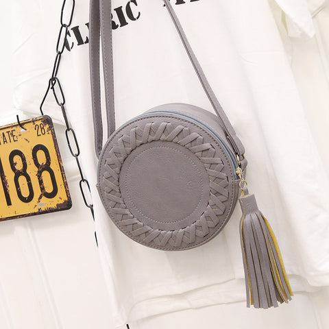 New Fashion Women Bag Tassel Round Weave Cross Body Shoulder Bag Ladies Pu Leather Handbag Cute Roll Girl Beach Bag Bolsos Mujer