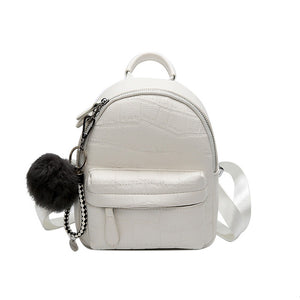 LUYO Mini Black Backpack Women Stone Leather Backpacks For Girls Small Ladies Casual Daypack With Hairball Sac A Dos Rucksack