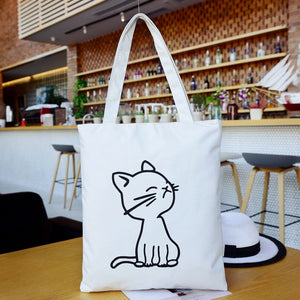 Casual Canvas Tote Handbag Women Cartoon Cat Shoulder Bag Female Summer Beach Bag Shoulder Bag Lady BB469