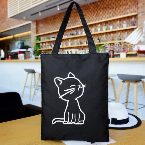 Casual Canvas Tote Handbag Women Cartoon Cat Shoulder Bag Female Summer Beach Bag Shoulder Bag Lady BB469