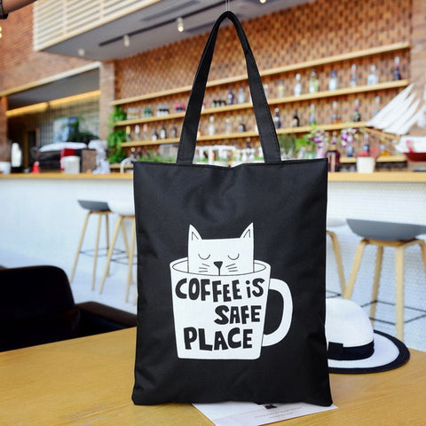 Casual Canvas Tote Handbag Women Cartoon Cat Shoulder Bag Female Summer Beach Bag Shoulder Bag Lady BB469