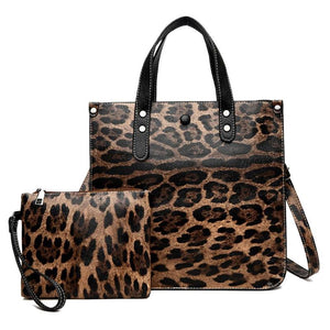 2pcs Leopard Pattern Leather Handbags Women Composite Tote Bag Shoulder Messenger Square Handbag Retro Animal Prints Bag