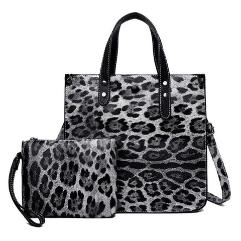 2pcs Leopard Pattern Leather Handbags Women Composite Tote Bag Shoulder Messenger Square Handbag Retro Animal Prints Bag