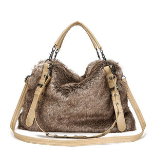 Rdywbu Fashion Rivet Faux Fur Shoulder Bag Women Winter Soft Big Capacity Crossbody Bag Punk Style Plush Tote Handbag Bolsa 491