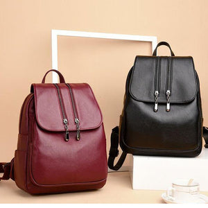 Solid Color Women Travel Backpack Black Red School Bag For Ladies Computer Bag Shoulder Bags Multifunctional Leather Backpacks