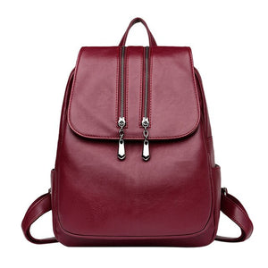 Solid Color Women Travel Backpack Black Red School Bag For Ladies Computer Bag Shoulder Bags Multifunctional Leather Backpacks