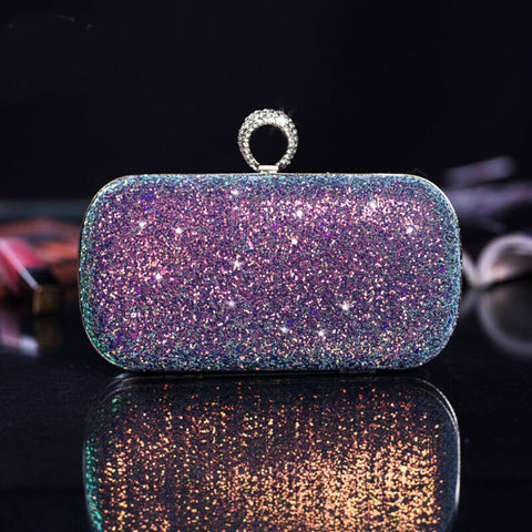 Women Glitter Evening Clutch Bag Ladies Wedding Party Shiny Handbag Prom Purse Chain