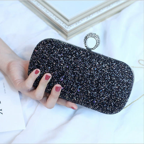 Women Glitter Evening Clutch Bag Ladies Wedding Party Shiny Handbag Prom Purse Chain