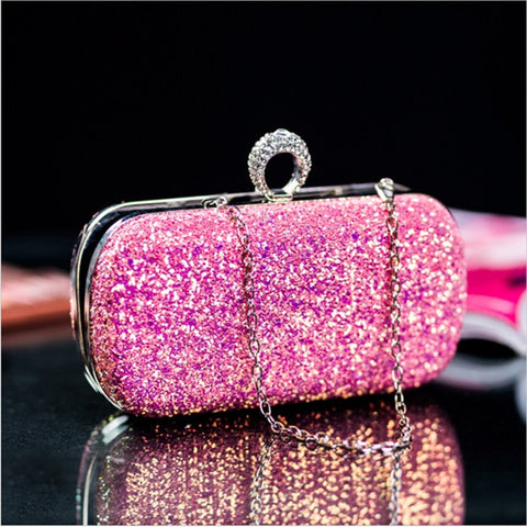Women Glitter Evening Clutch Bag Ladies Wedding Party Shiny Handbag Prom Purse Chain