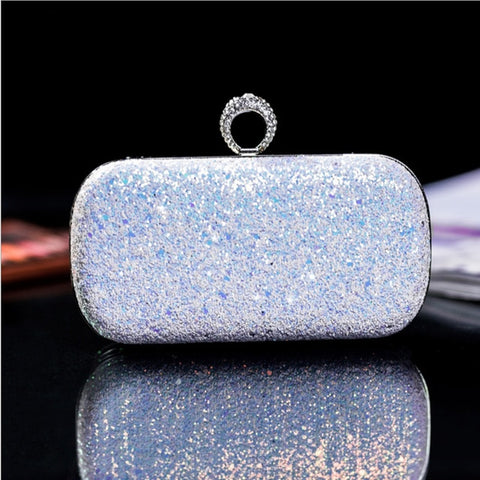 Women Glitter Evening Clutch Bag Ladies Wedding Party Shiny Handbag Prom Purse Chain