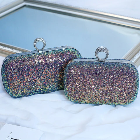 Women Glitter Evening Clutch Bag Ladies Wedding Party Shiny Handbag Prom Purse Chain