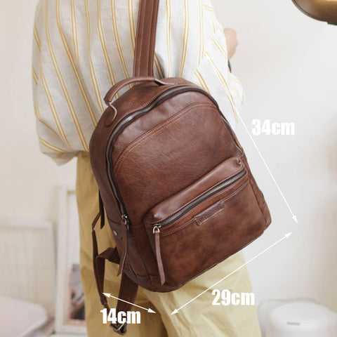 EUMOAN Leather vintage retro shoulder bag, female leather large-capacity head leather backpack