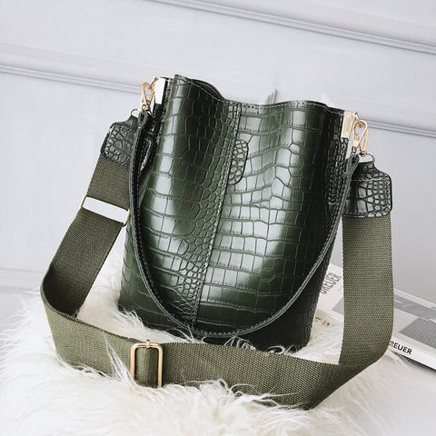 Crocodile Pattern Women Shoulder Bag Quality PU Leather Messenger Bag big Tote Popular Designer Handbags Bucket Bags for Women