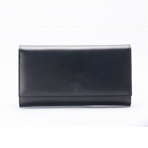 Genuine leather cow skin women long purse solid wallet money clip