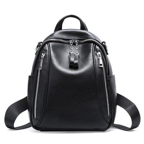 Leather backpack women luxury brand new fashion first layer cowhide large capacity soft face backpack double zipper travel bag