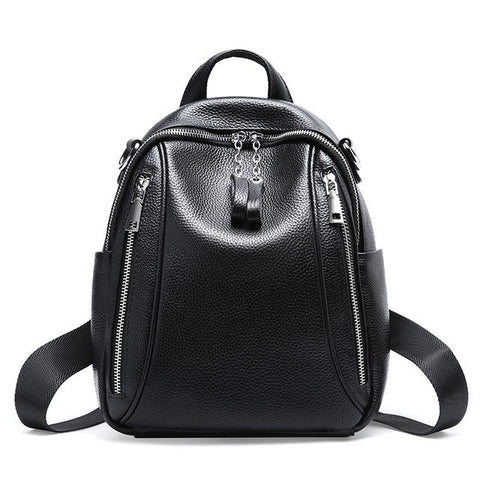 Leather backpack women luxury brand new fashion first layer cowhide large capacity soft face backpack double zipper travel bag