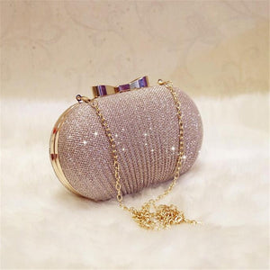 JHD-Golden Evening Clutch Bag Women Bags Wedding Shiny Handbags Bridal Metal Bow Clutches Bag Chain Shoulder Bag