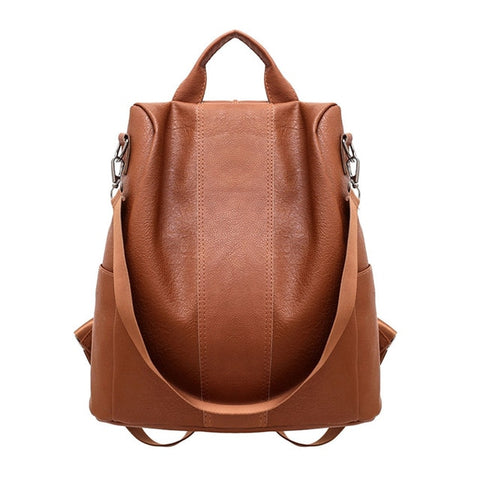 Stylish Travel Women Backpack Fashion PU Leather Zipper Lady Schoolbag Anti Theft Camping Casual Tote Soft