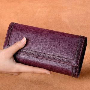 Genuine Leather Women Long Purse Retro Cowhide Wallet 2024 Fashion Thread Clutch Wallet Female  Card Holder Bags