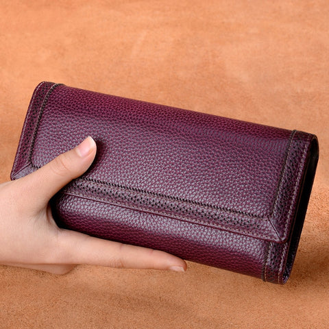 Genuine Leather Women Long Purse Retro Cowhide Wallet 2024 Fashion Thread Clutch Wallet Female  Card Holder Bags