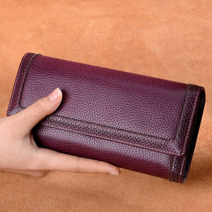 Genuine Leather Women Long Purse Retro Cowhide Wallet 2024 Fashion Thread Clutch Wallet Female  Card Holder Bags