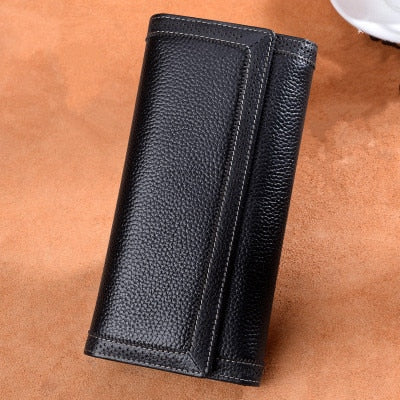 Genuine Leather Women Long Purse Retro Cowhide Wallet 2024 Fashion Thread Clutch Wallet Female  Card Holder Bags
