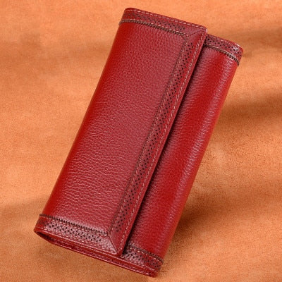 Genuine Leather Women Long Purse Retro Cowhide Wallet 2024 Fashion Thread Clutch Wallet Female  Card Holder Bags