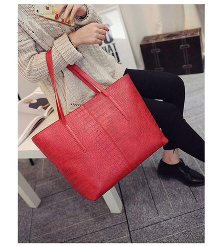New Women Shoulder Bags Alligator Ladies Leather Bags Casual women zipper handbags Famous Brands Totes black red colors